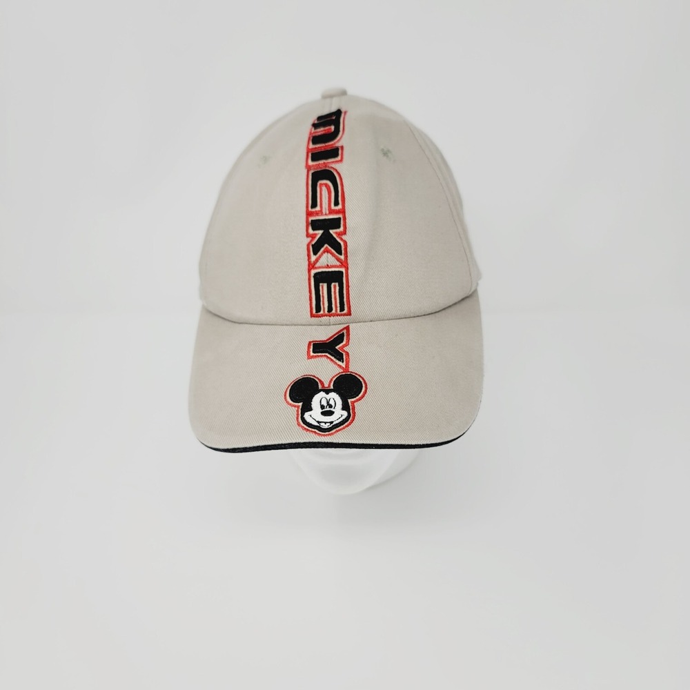 Walt Disney World Hat Mickey Mouse Embroidered Race Strip Adjustable Cap Beige